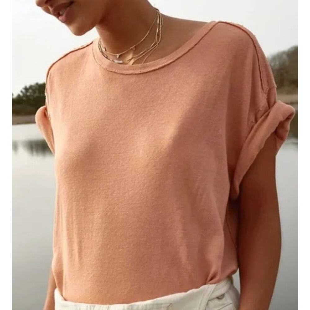 We The Free Boyfriend Linen Cotton Crewneck Boho Tshirt US Womens S
